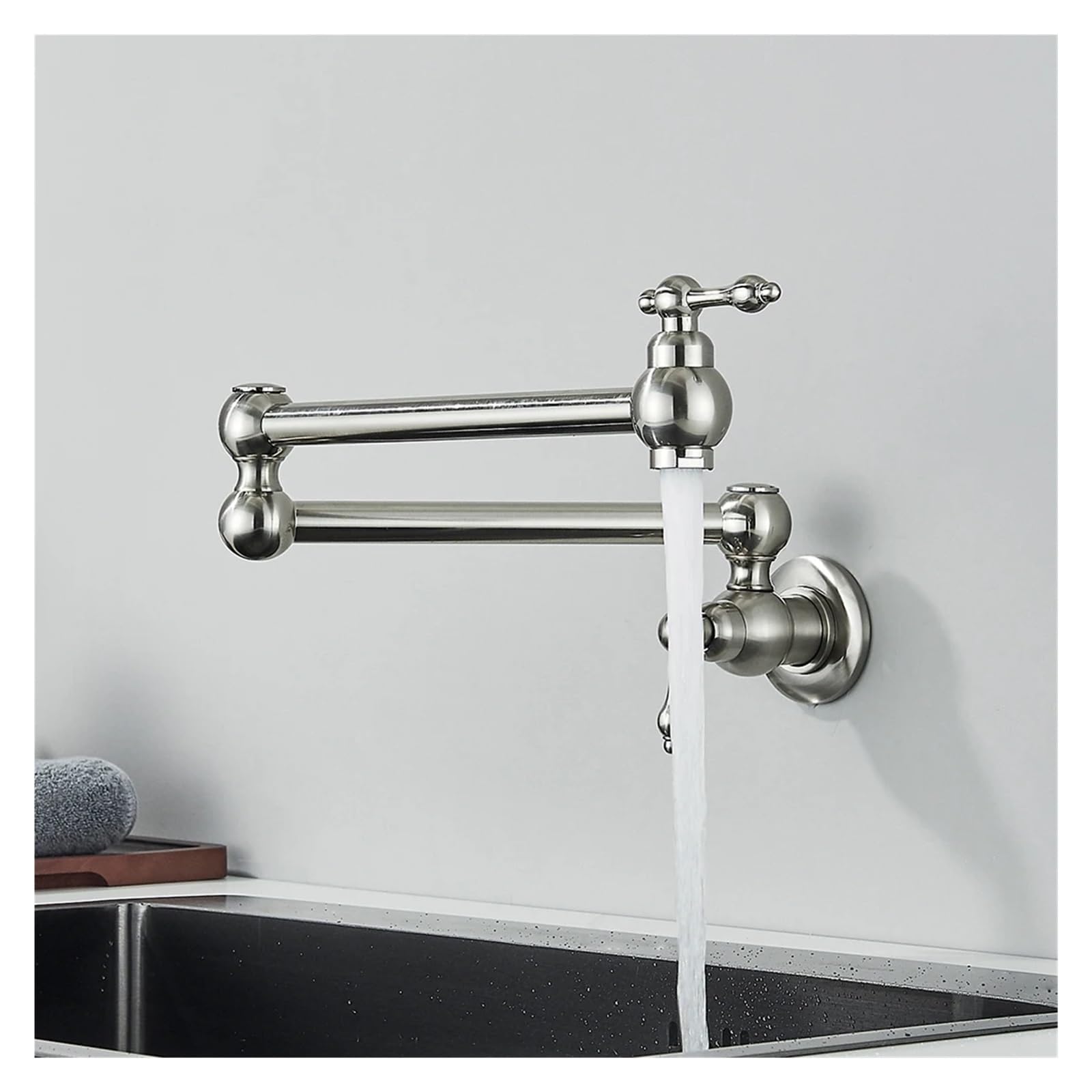 Ewsdsfs Nickel B Black Rotated Kitchen Sink Cold Water Tap Faucet Solid Brass Basin Swivel Faucets Wall Mounted Pot Filler(Nickel B)