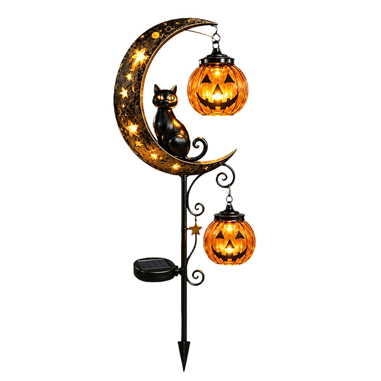 Solar Metal Pumpkin Moon Garden Light Halloween for Patio Pathway