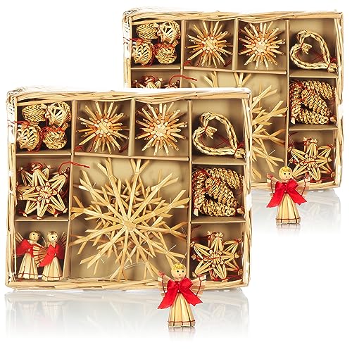 COM-FOUR® 52x Strohsterne im Mix-Set - Christbaum-Schmuck -...
