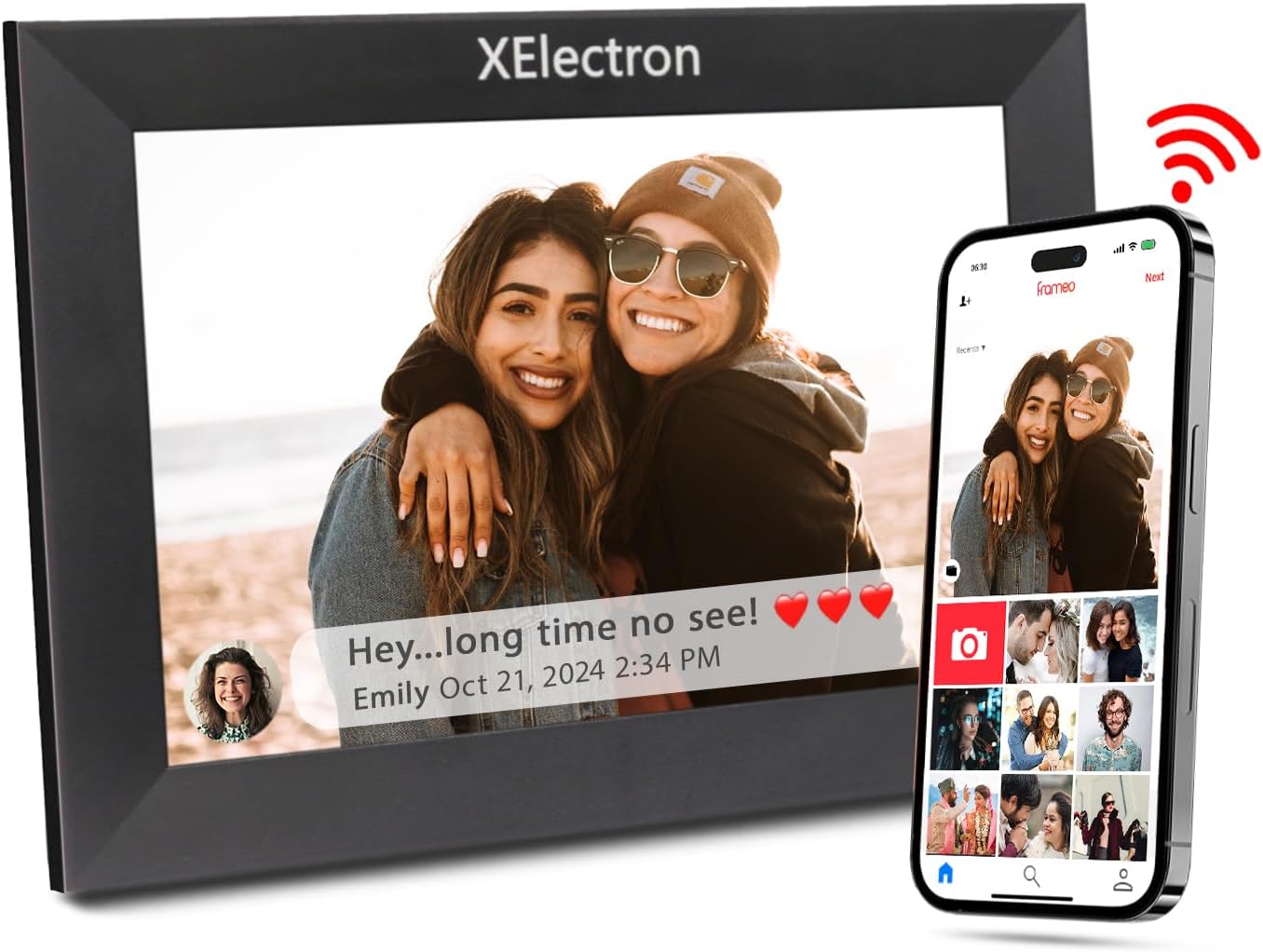 XElectron 10.1 inch WiFi Digital Photo Frame IPS Touch Screen Full HD Display, 16 GB Storage, Auto-Rotate, Share Photos and Videos Through Frameo App