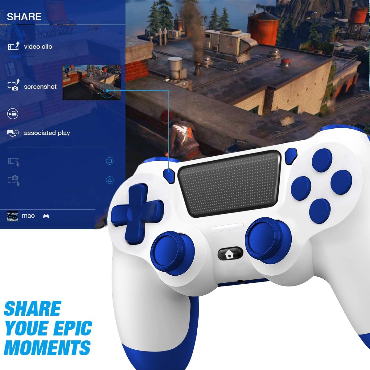 Wireless Controller for PS4, Joystick Controller for PS4/Slim/Pro/PC, Gamepad with Vibration, 3.5mm Audio Jack, Six-Axis Motion Control, Screenshot, Share Button, Touchpad — view 5