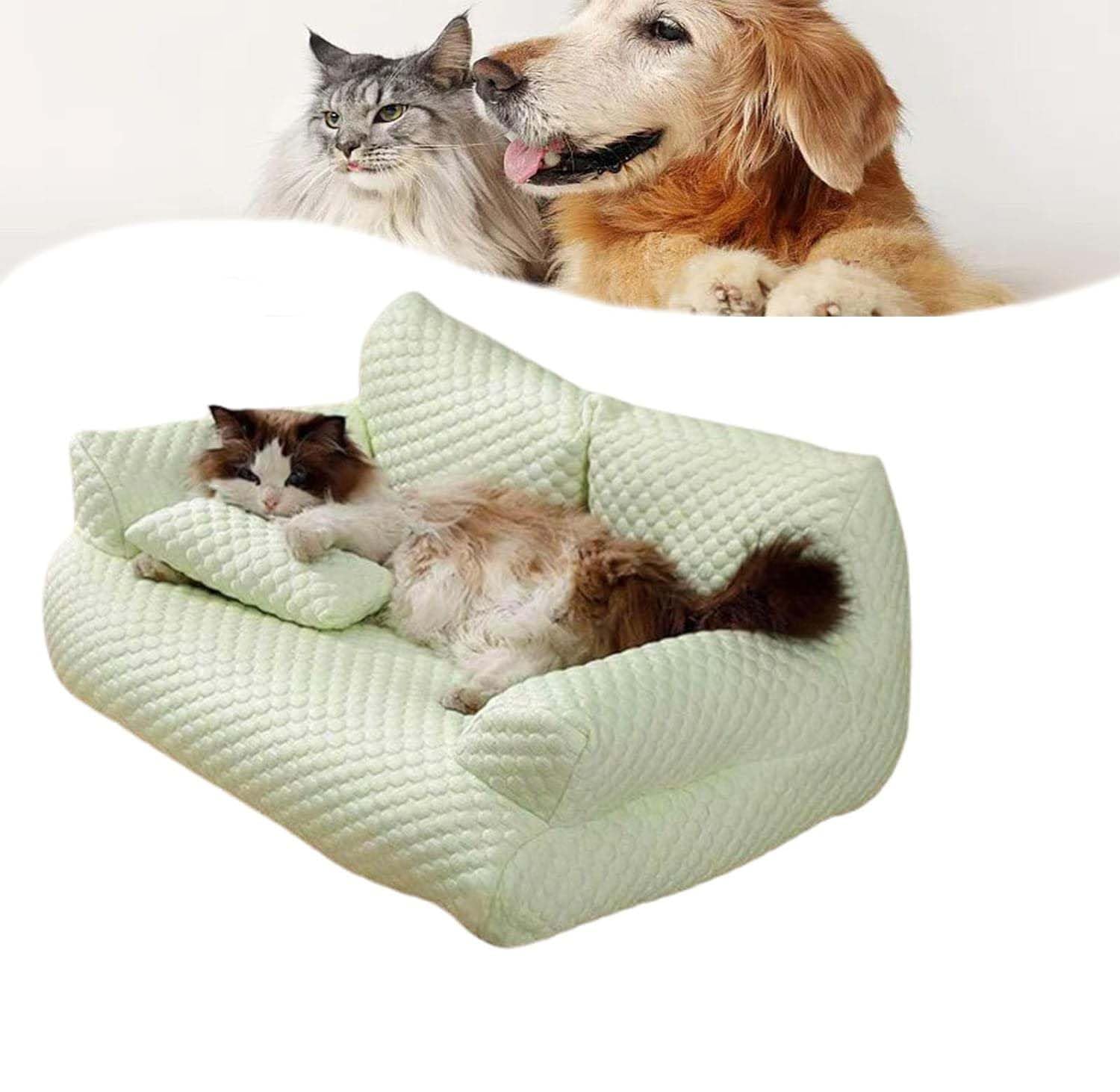 Niblido Ice Silk Cooling Pet Bed Breathable Washable Dog Sofa Bed, Dog Cooling Bed Summer Sleeping Cool Ice Silk Bed for Small, Cats Breathable Washable Pet Beds, Pet Beds for Large Dogs (Green, M)