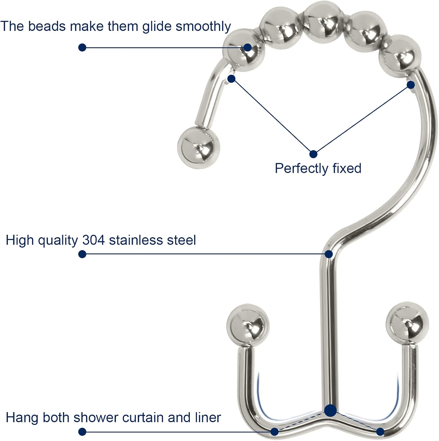 Gidse Shower Curtain Hooks,Sturdy Stainless Steel Double Sided Shower Hooks Rings for Bathroom Shower Curtain Rods Curtains Set of 12 Hooks - Nickel
