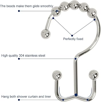 Gidse Shower Curtain Hooks,Sturdy Stainless Steel Double Sided Shower Hooks Rings for Bathroom Shower Curtain Rods Curtains Set of 12 Hooks - Nickel