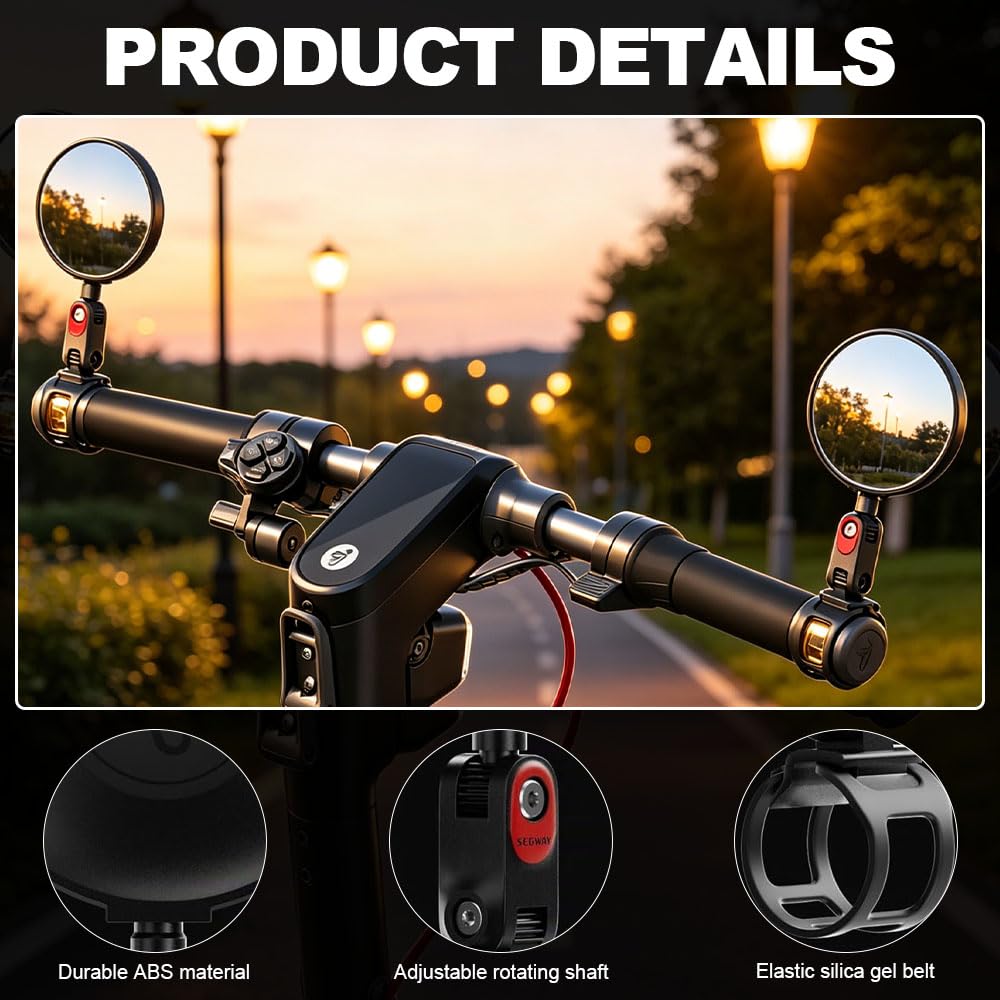 2 Stück Rückspiegel für Roller, Verstellbare Rückspiegel, E-Scooter Rückspiegel, 360° Verstellbarer Lenkerspiegel, Universaler Fahrradspiegel für Elektroscooter, E-Bike, Cityrad