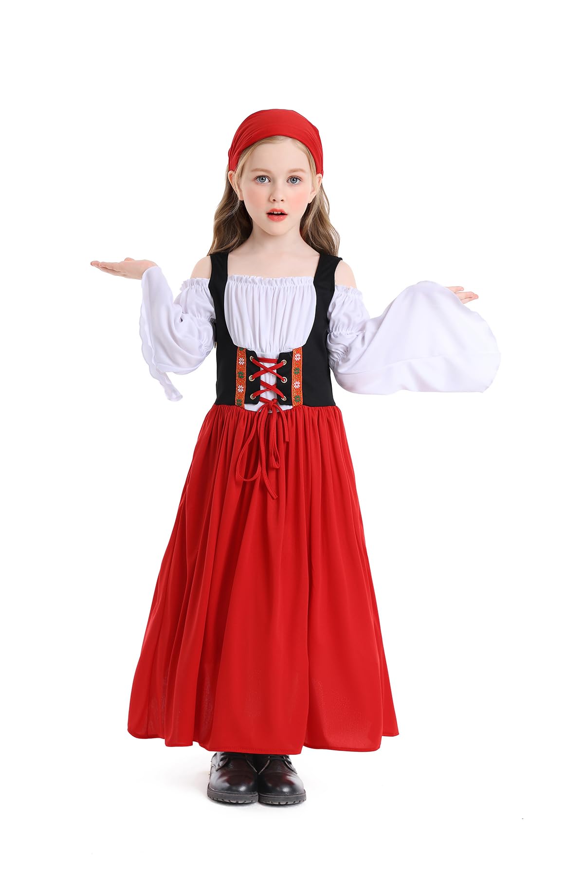 YUDATPG Kids Oktoberfest Beer Costumes German Bavarian Traditional Girls Oktober Fest Dirndl Long Dress for Girls Party Costumes Red