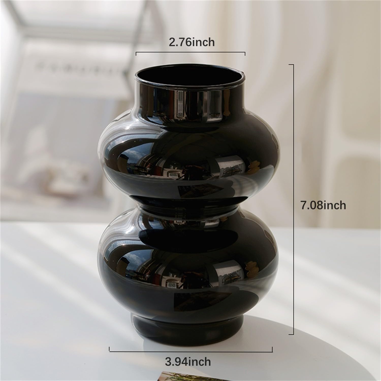 JSPYFITS Glass Hydroponic Flower Vase, Unique Vase for Centerpiece Double Balls Ins Modern Boho Style Bubble Vase for Flower Bouquet, 7 Inches Aesthetic Flower Vase for Home Decor(Black) - Image 4