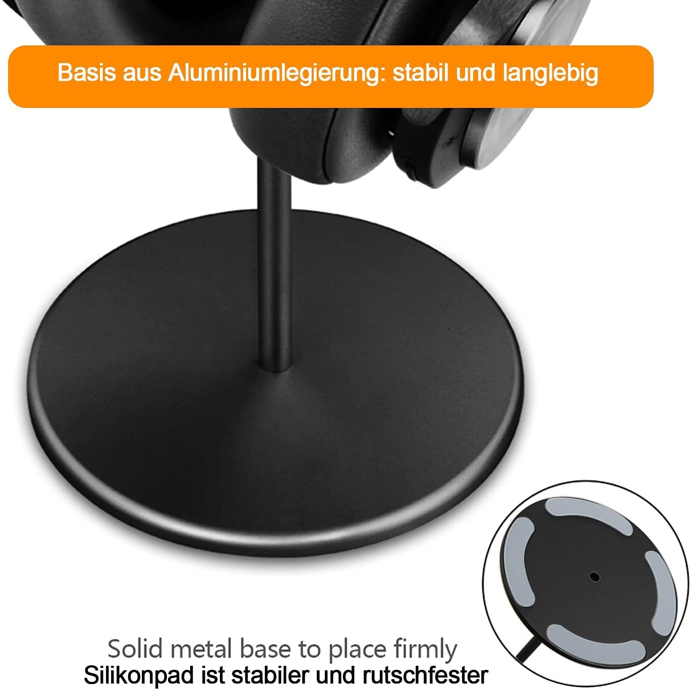 GGF Kopfhörer Ständer Headset Halterung aus Hochwertigem Walnussholz& Aluminium,Headset Ständer mit Anti-Rutsch Schwerer Basis,Kopfhörer Halter Geeignet für Tisch and Vitrine