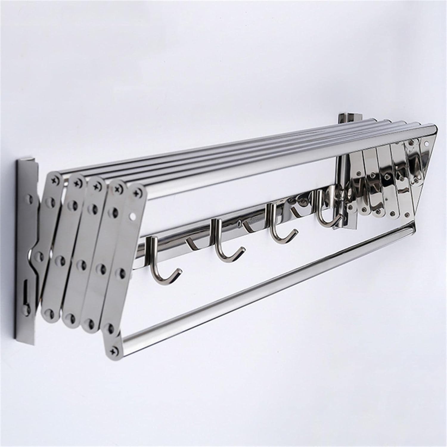 Stainless Steel Wall Mounted Clothing Airer Dryer, Towel Clothes Horse, Compact Fold Away Laundry Drying Rack with Hooks and Bars for Hanging, for Laundry Roo,60cm