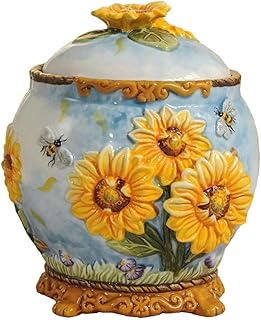 Candy Jar with Lid Embossed Sunflower Ceramic Candy Bowl Kitchen Storage Jar Home Décor