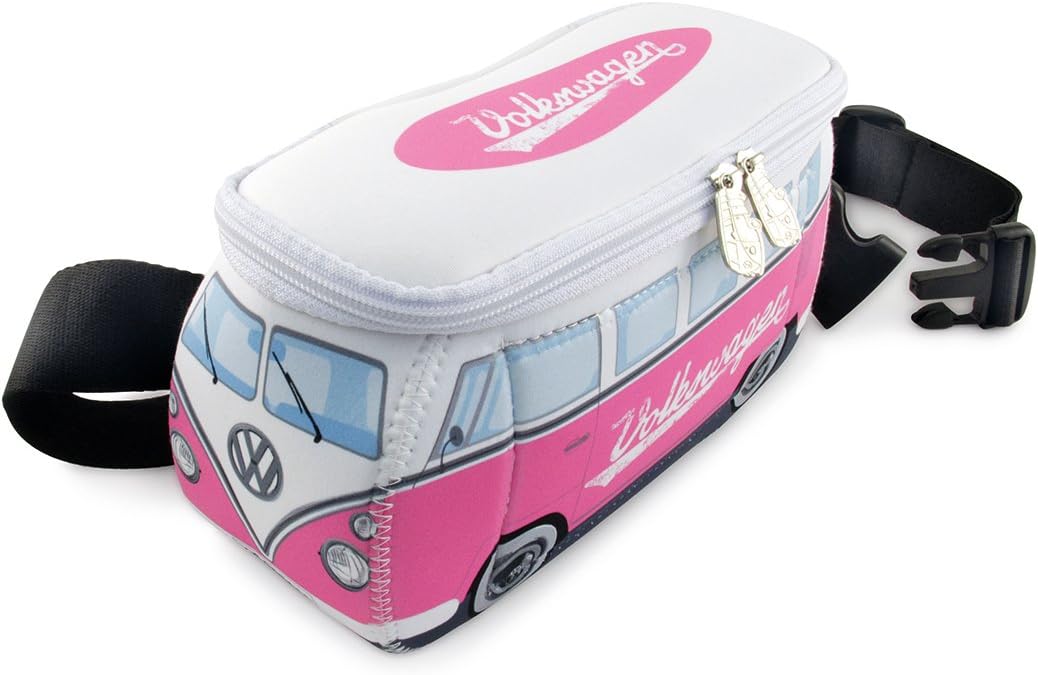 VW Collection - Volkswagen Neoprene Hip Bag Belly Money Crossbody for Outdoor Travel in T1 Bus Design (Pink/White)