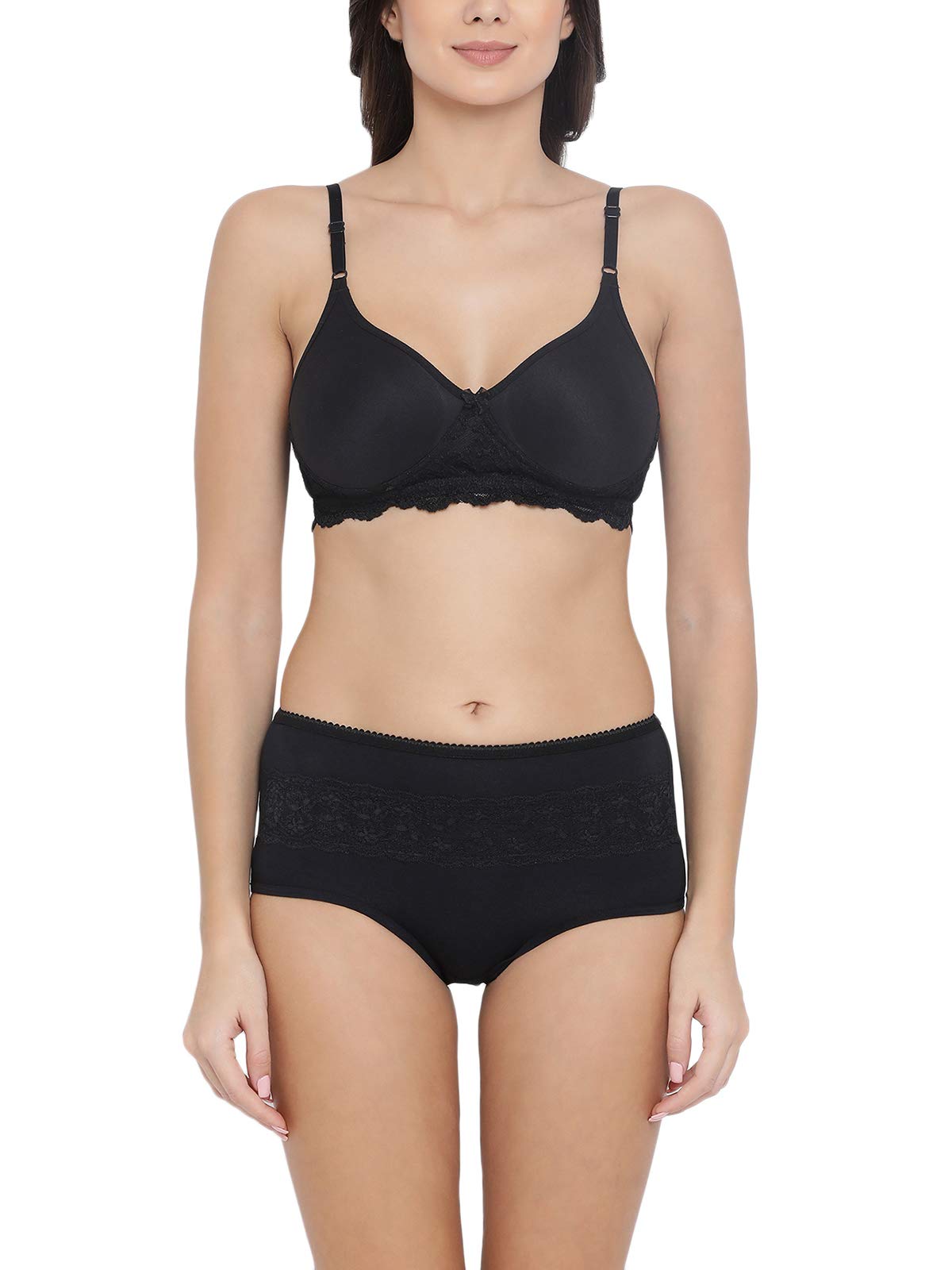 clovia Women's Cotton Rich Non-Wired Spacer Cup T-Shirt Full-Coverage Bra and Hipster Set-picture-22