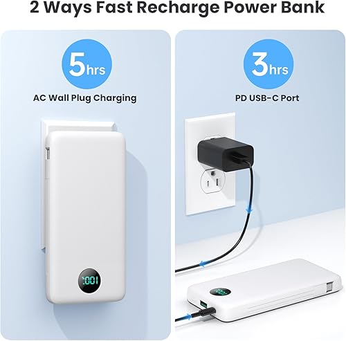 Miniatura 4 de Cargador portátil con cables integrados y enchufe de pared de CA de 13800 mAh, pantalla LCD, banco de energía USB C rápido, 4 salidas, paquete de