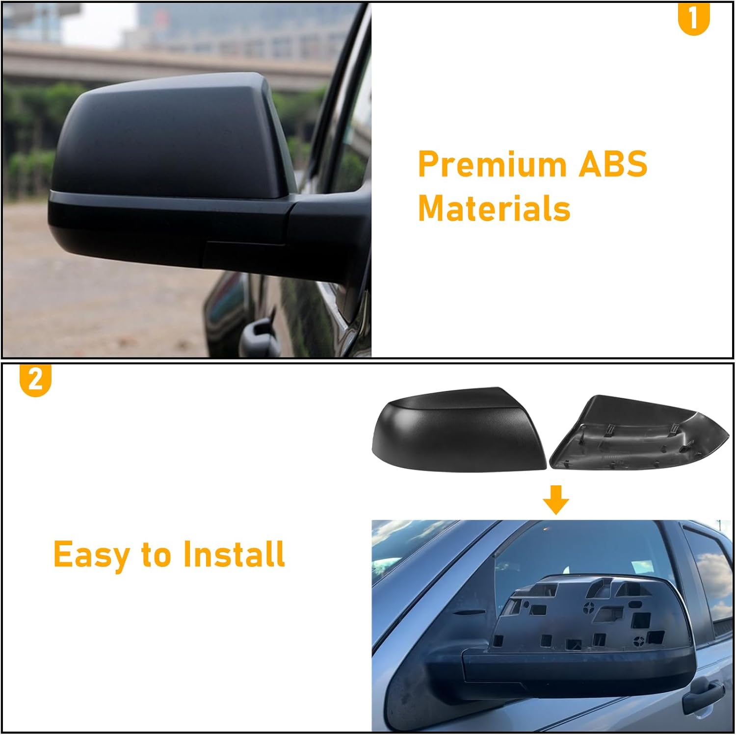 Compatible with Toyota Tundra Sequoia Mirror Cover Replacement 2007-2021,2nd Gen Tundra Side Mirror Caps for Left Driver & Right Passenger Side,Replace 879150C040, 879450C020,Matte Black,1 Pair