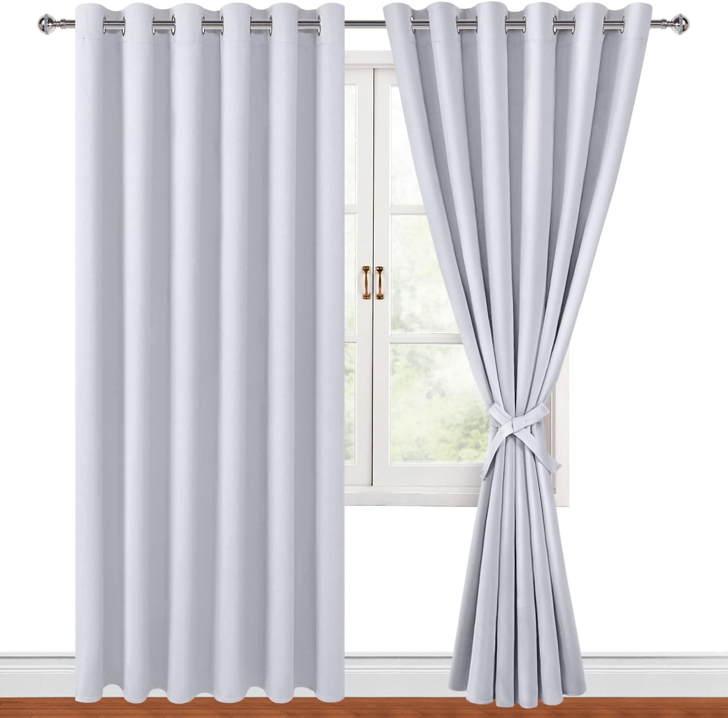 Hiasan Room Darkening Curtains for Bedroom, 70 x 84 Inches - Thermal Insulated & Energy Saving Window Drapes for Living Room/Dorm Room, Set of 2 Panels Sewn with Tiebacks, Greyish White