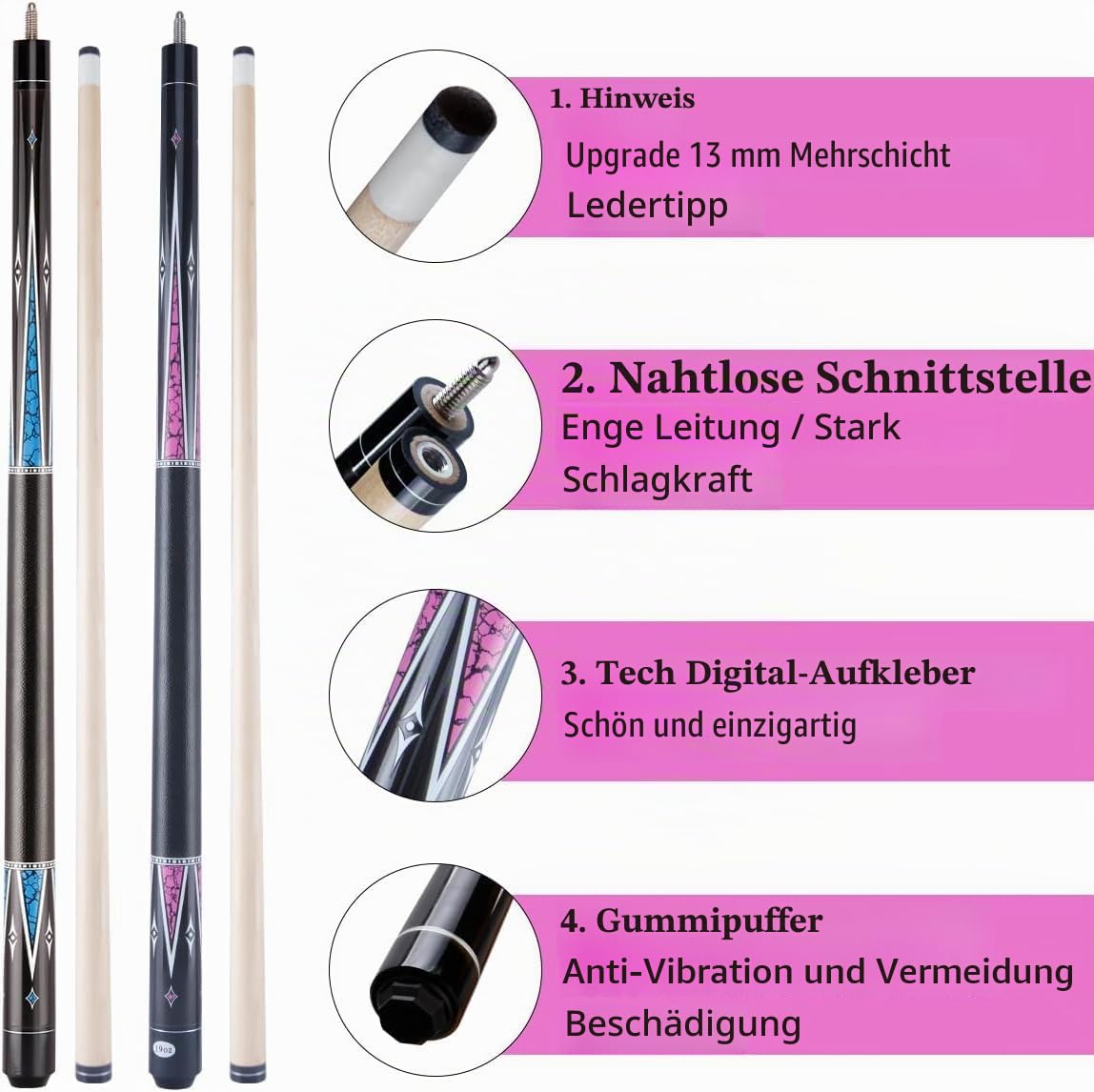 121,9 cm kurzer Billardqueue-Stick für Anfänger, kanadischer Ahorn-Billardqueues für enge Räume, 121,9 cm Billardqueue, Junior Größe Queues
