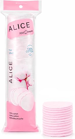 Alice - Makeup Remover Cotton Pads, Soft & Durable For Daily Clean, Set Of 100 Pieces, 100% Pure Natural Cotton (Pink)