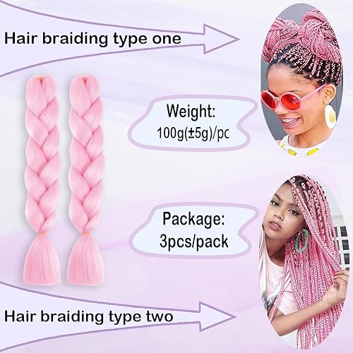 Miniatura 2 de Kanekalon - Cabello trenzado degradado mejorado con extensión de cabello, mezcla de oropel de oropel, trenzado sintético colorido de 3 tonos para