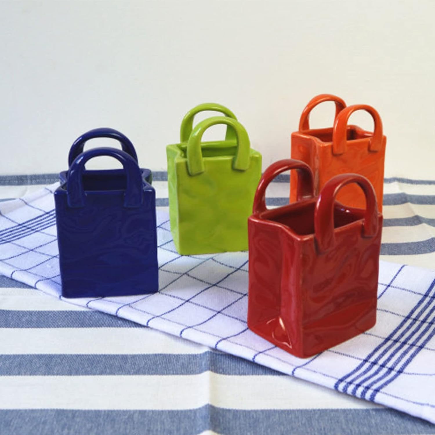 MaikOn Ceramic Sugar Bowl, European Art Sugar Pot, Bag Shape Sugar Bowl Without Lid, Sugar Storage Jar, Salt Container Spice Jar, Home Decoration-Dark Red-Square (Color : Dark Blue, Size : Square)