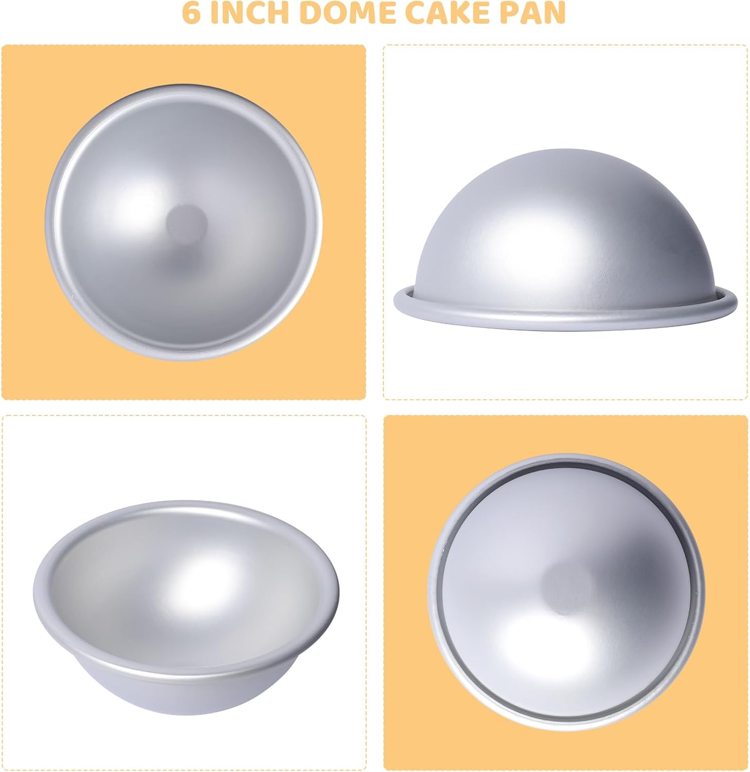 Gvhntk 2 Pcs Dome Cake Pan 6 Inch Football Shaped Anodized Aluminum Hemisphere Nonstick Ball Pan for Birthday DIY Cakes Wedding Anniversary Baking Tools (2, 6 Inch)