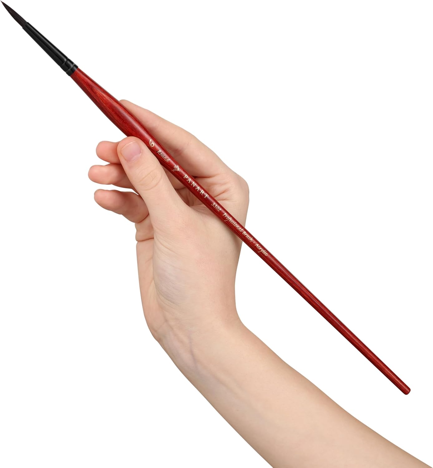 Pan Art Synthetic Round Brush for Acrylic Painting, Wood/Metal, Red, No.6