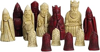 Isle of Lewis I - Piezas de ajedrez de resina color marfil y rojo de 3.5 pulgadas