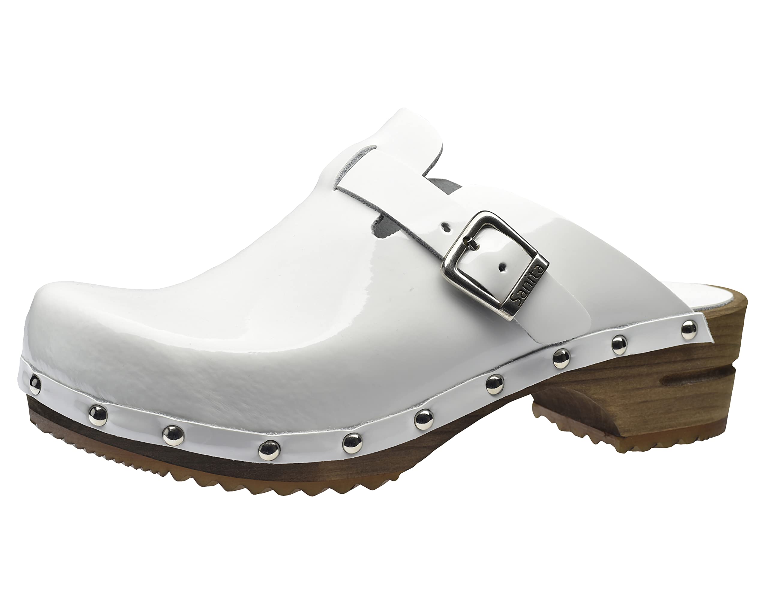 Sanita Krisla | Zoccoli Aperti da Donna | Zoccoli in Pelle con Suola in Legno | Prodotto Originale Fatto Mano | Suola sostenibile | Bianco | 42 EU