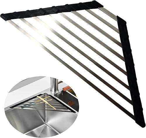 Miniatura 3 de Ahyuan Escurridor de platos de esquina sobre el fregadero, Escurridor de esquina SUS304 de acero inoxidable cúbico para esponja de cocina, soporte