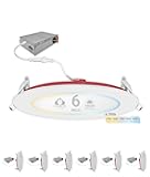 NUWATT 2 Hour Fire Rated Recessed Lighting 6 Inch Wafer LED Lights, 2700K/3000K/3500K/4000K/5000K Selectable, Dimmable 1200LM, 15W, Wet & IC Rated, 90 CRI Canless Light, No Tenmat Needed, ETL, 6 Pack