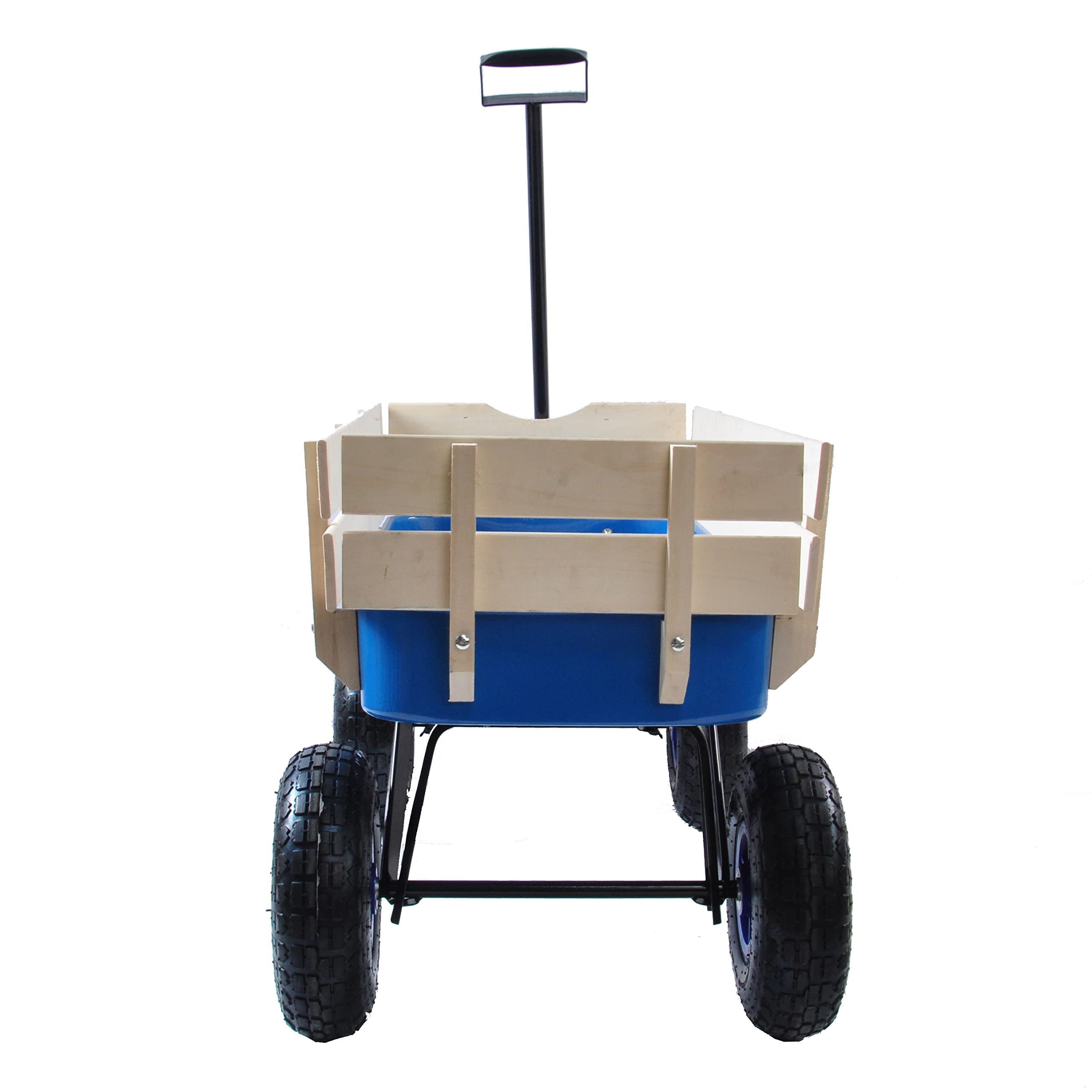 Outdoor Sport Wagon All Terrain Pulling Kids' Pull-Along Wagons w/Wood Railing Air Tires Big Foot Panel Wagon w/Removable Wooden Side Panels Weight Capacity 176 LBS Sturdy Steel Wagon Bed (Blue)
