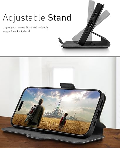 Miniatura 5 de OCASE Funda tipo cartera para iPhone 15 Pro Max, funda delgada de piel sintética, ranuras para tarjetas, bloqueo RFID, soporte, funda de teléfono a