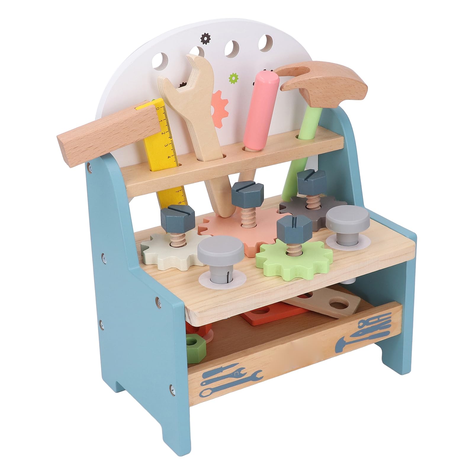 EMUKOEP Herramientas de Reparación de Juegos de Simulación para Niños, Banco de Herramientas de Madera Multifuncional para Juegos Familiares Interactivos y Desarrollo Educativo