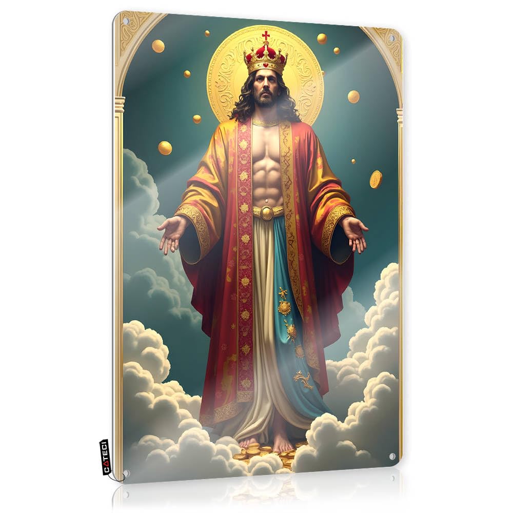 Fzfn Colour Golden Majesty: A Divine Figure Amidst Clouds And Coins Reusable Aesthetic - Tiki Bar Decorations Vintage Wall Art Wall Art Decoration(30X40cm)