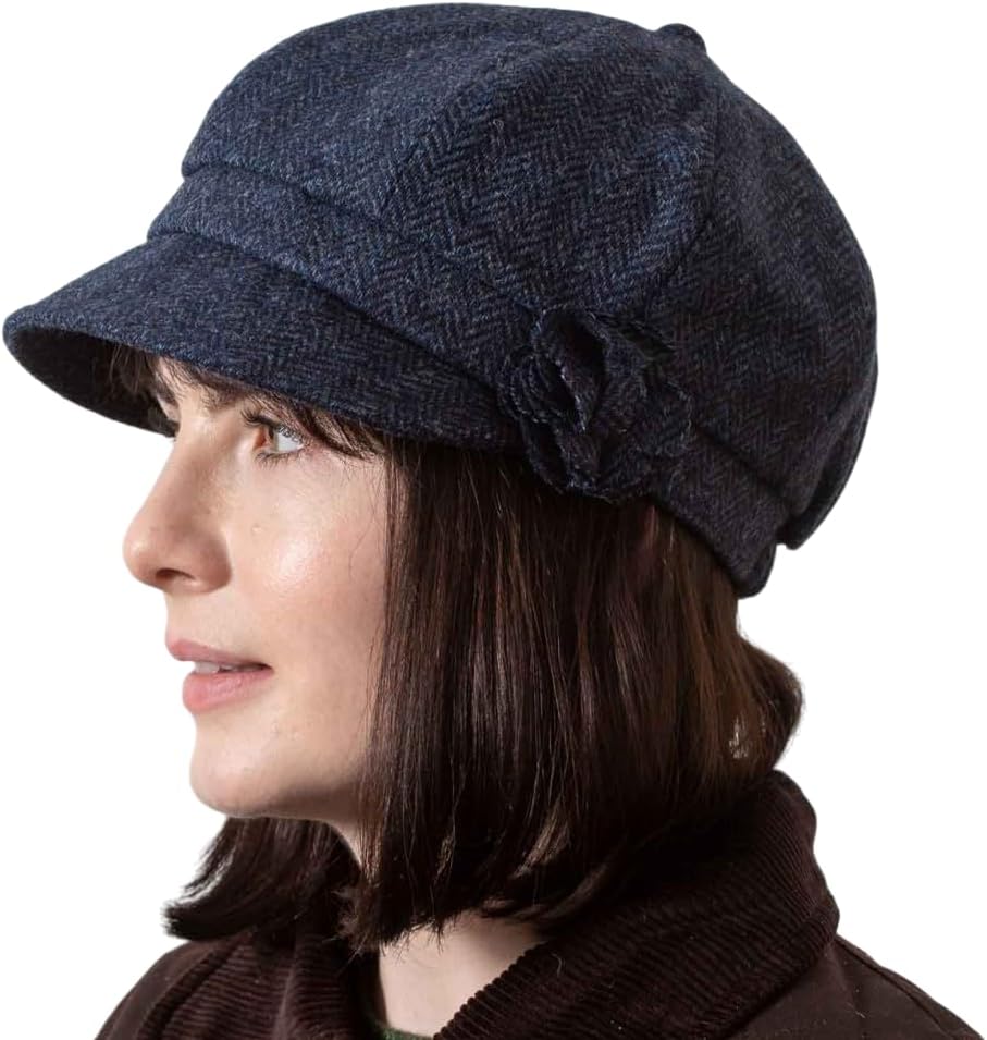 Hatman of Ireland Newsboy Hat for Women's Made in Ireland, 8 Panel Wool Cap, One-Size