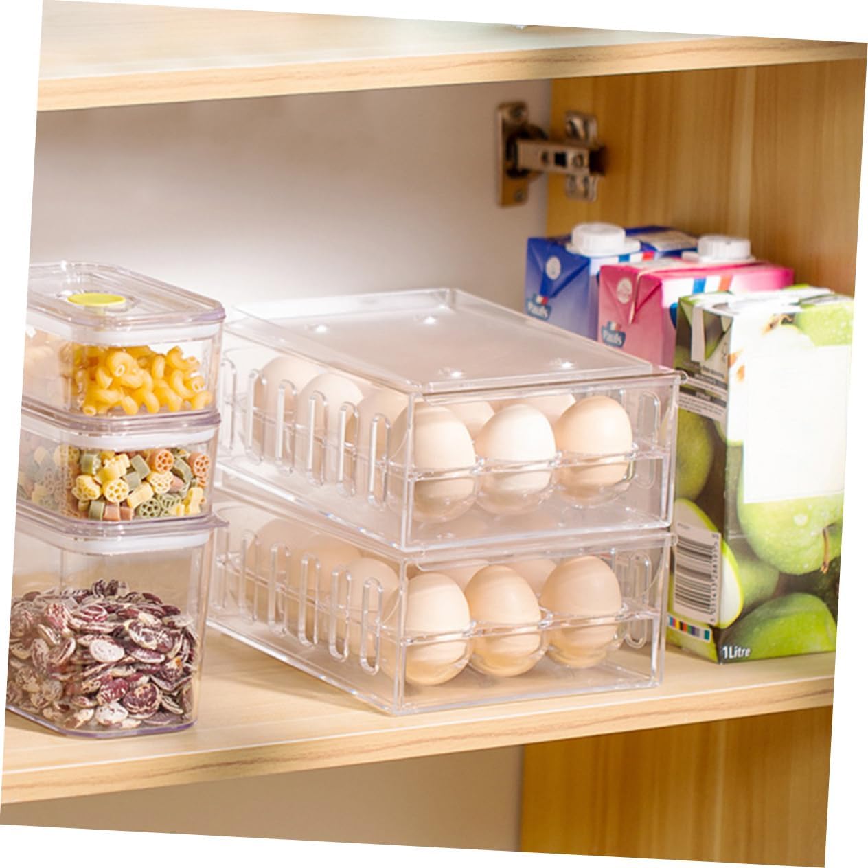 Alipis Transparent Egg Storage Organizer Bin with Ventilation Dual-layer Refrigerator Drawer for Eggs Breathable Spacious Design for Kitchen Fridge Use