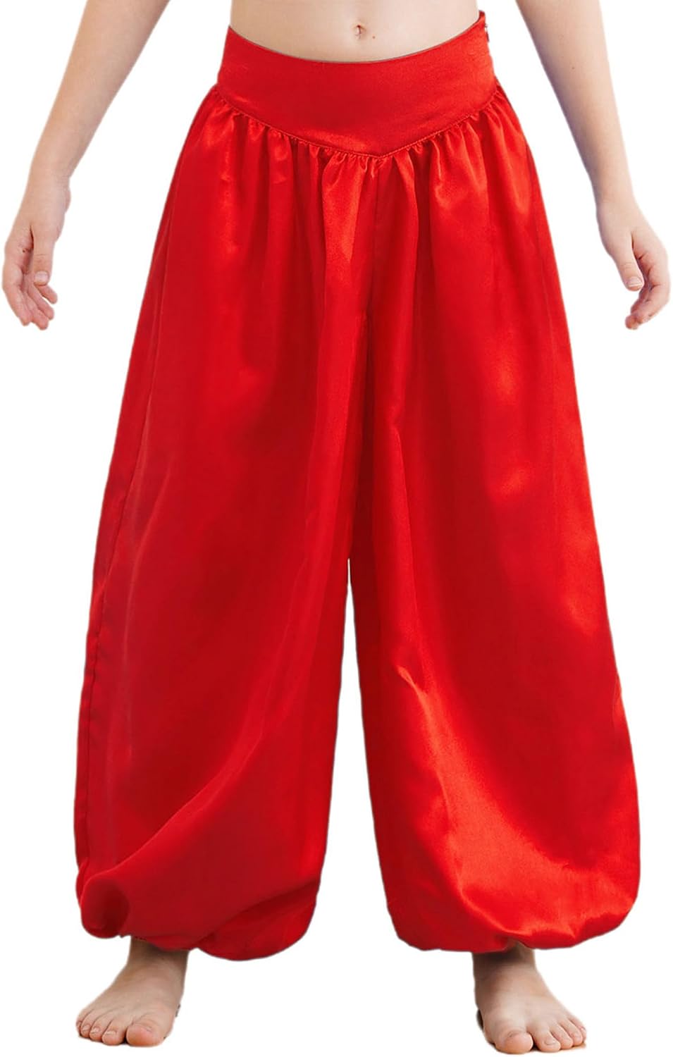 Kids Girls Belly Dance Harem Pants Satin Trousers Palazzo Pants Tribal Arabic Princess Halloween Bloomers