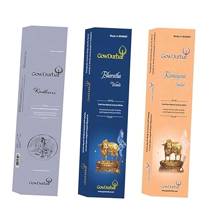 GOW DURBAR Coal-Free Natural Incense Sticks Agarbatti Combo Pack of 3 (Sandal : Devadaru : Kasthuri Fragrance)