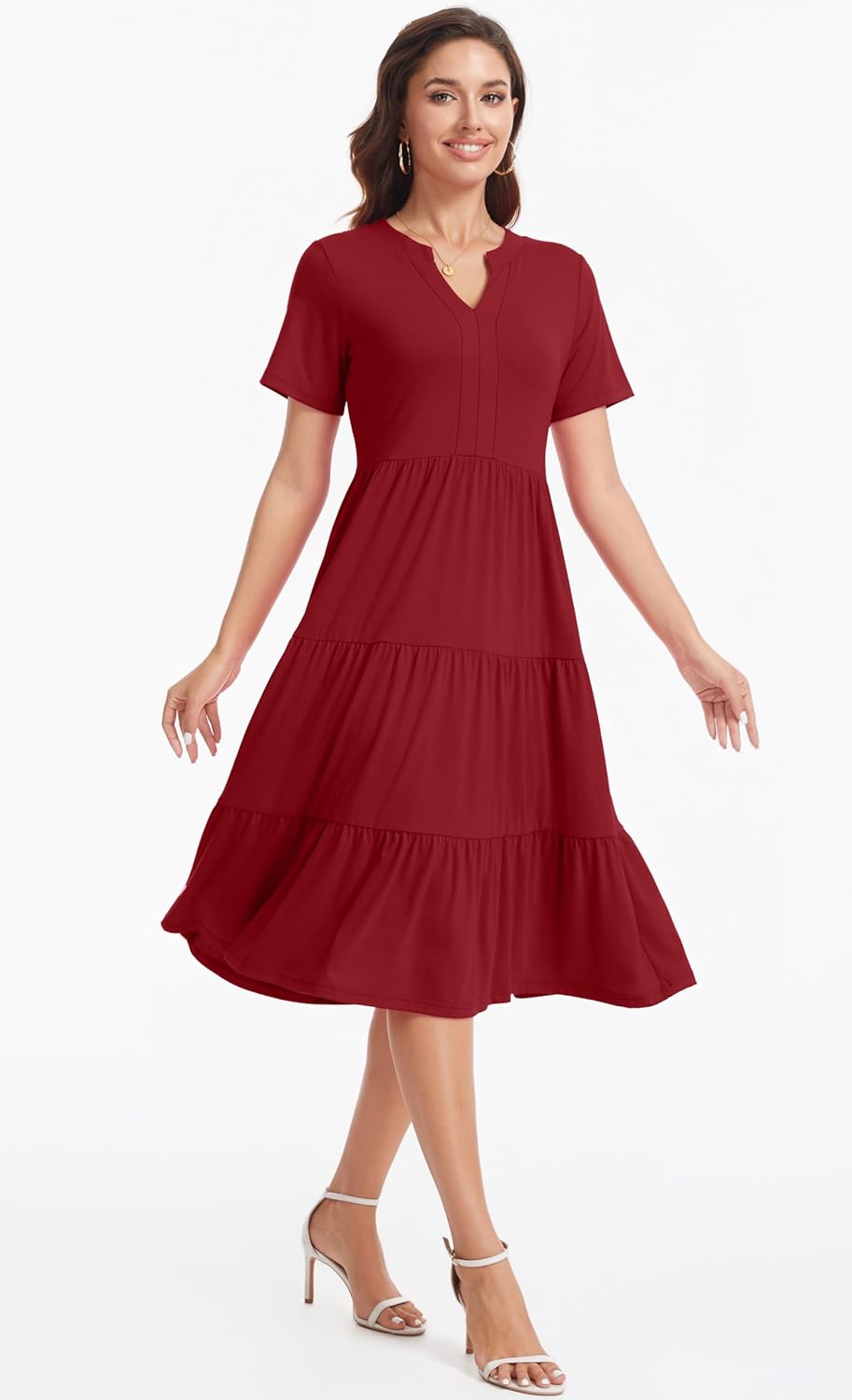 Women's V Neck Dress 2025 Lounge Fashion Casual Loose Fit Flowy Swing Tiered Vacation Dresses - Image 4