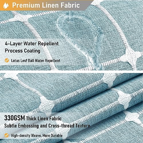Image of BTTN Boho Farmhouse Shower Curtain - Linen Rustic Heavy Duty Fabric Shower Curtain Set with Tassel, Water Repellent, Bohemian Vintage Country Cloth Shower Curtains for Bathroom, Teal /Turquoise, 72x72