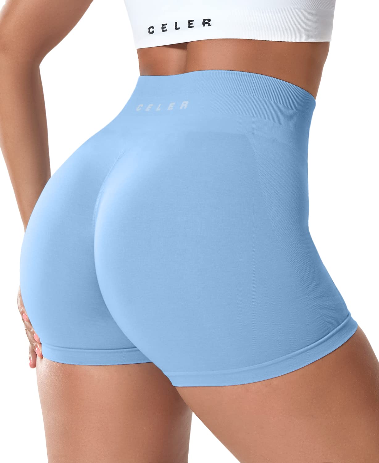 CELER Womens Workout Shorts Seamless Scrunch Butt Gym Shorts High Waisted Yoga Athletic Booty Shorts: Medium Sea Glass