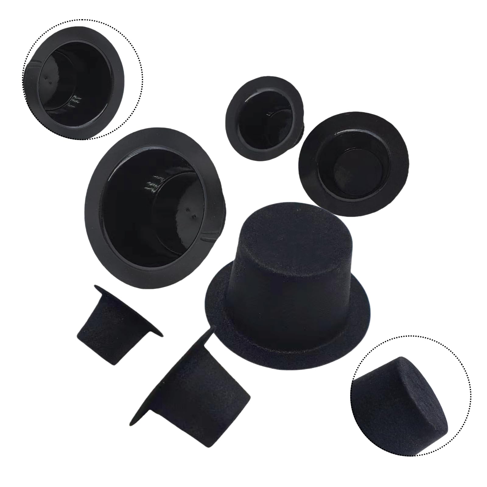 Runiash 36pcs Mini Black Top Hat, Plastic 3 Size Miniature Top Hats for Art Crafts DIY Decoration Supplies - Image 2