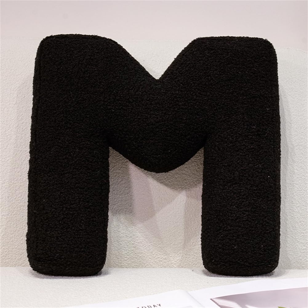 Fzkun M Black Letter Number Pillow – Soft Plush Alphabet & Numeric & Red Heart Cushion Decorative Initial Throw Pillow Diy Accent For Couch Sofa Bed Car Party Home Gift (M)