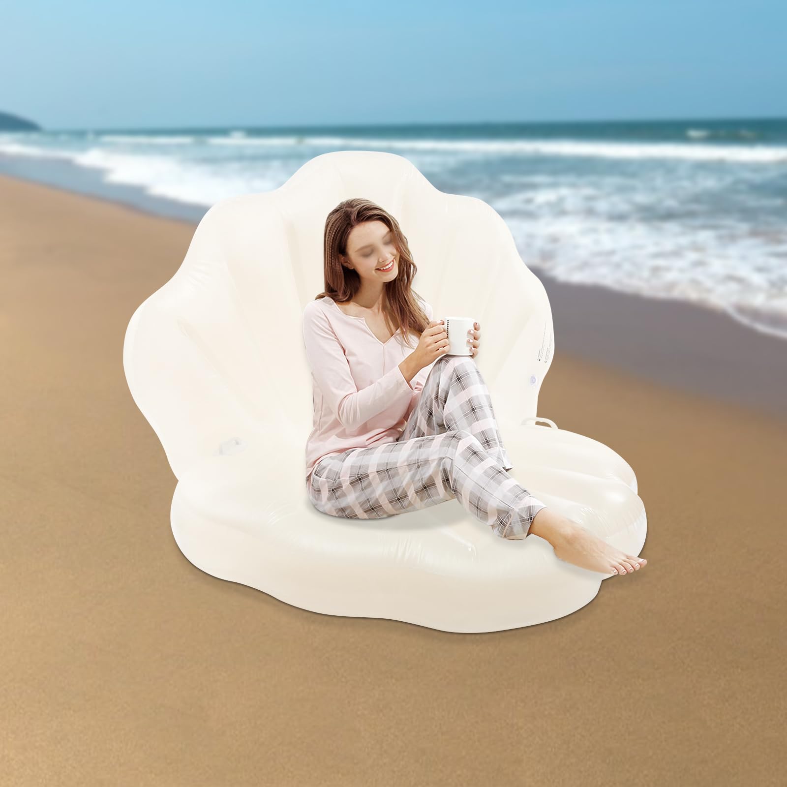 Lit de piscine gonflable en coquillage géant - Matelas gonflable - Jouet de piscine pour adultes - Fête d'été (blanc, 120 cm)