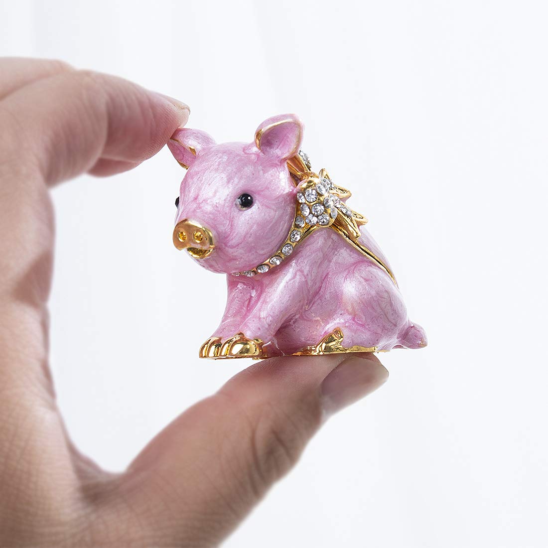 YU FENG Pink Piggy Animal Jewelry Trinket Box Hinged Pig Collectible Figurines for Home Decor
