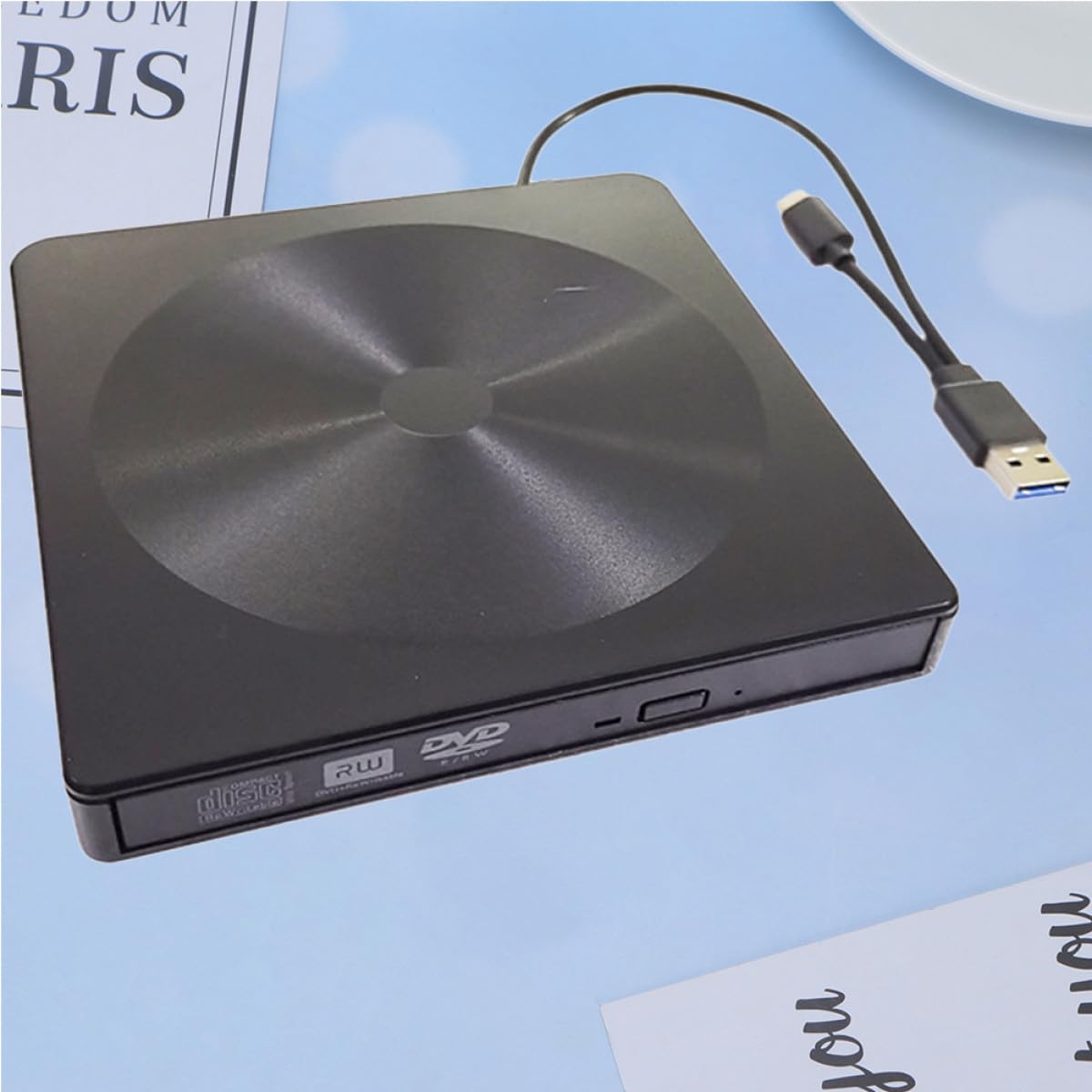 Typec Unità Ottica Esterna USB 3.0 per Laptop e Desktop, Masterizzatore Dvd/CD, Alimentato Via Cavo USB, ABS Nero