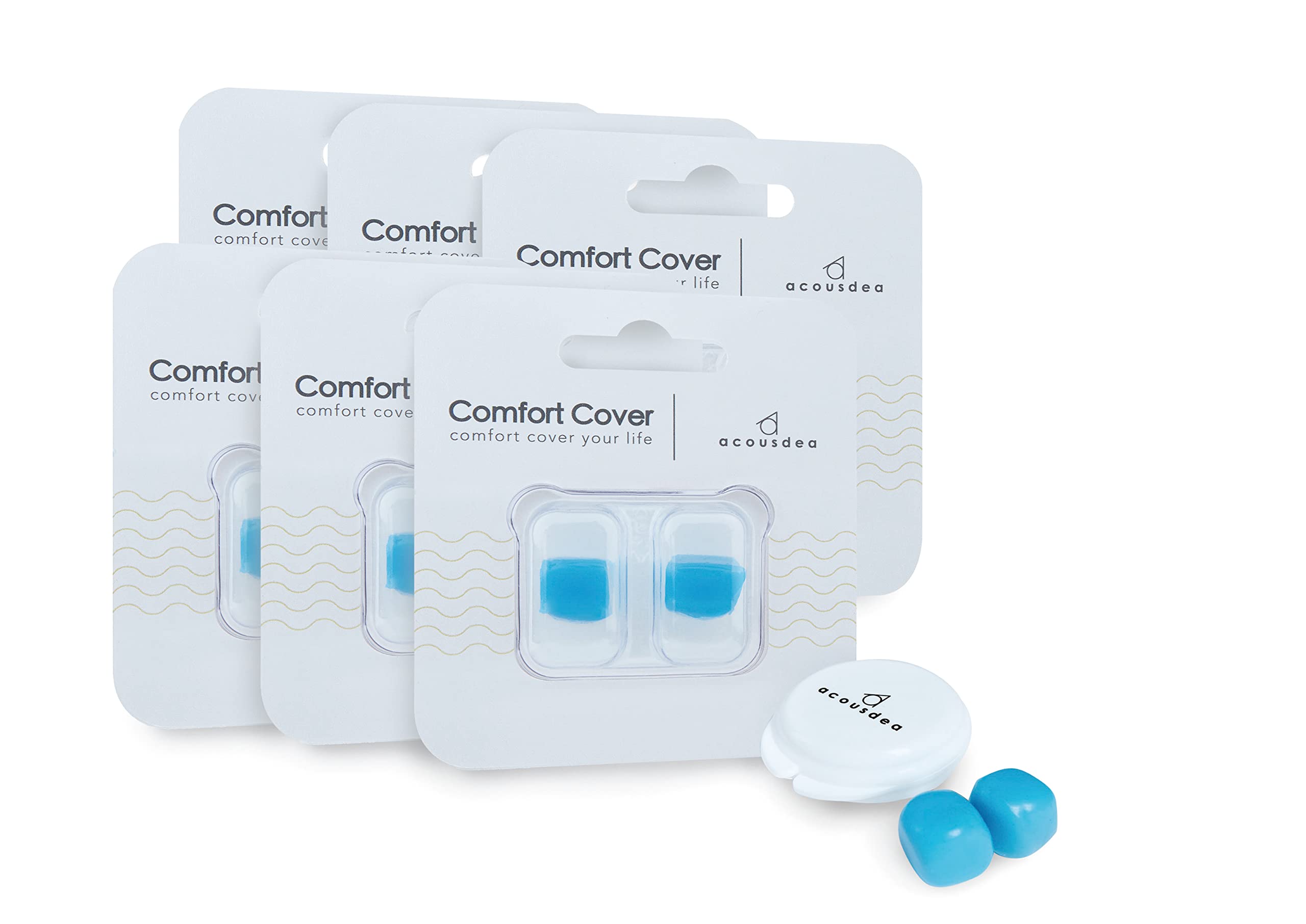 Ear Plugs for Sleeping, Acousdea Reusable Moldable Silicone Ear Plugs, Waterproof, Suitable for Snoring, Swimming, Working, Studying, Noise Cancelling up to 40 dBSPL, Blue with Carry Case, 6 Pairs