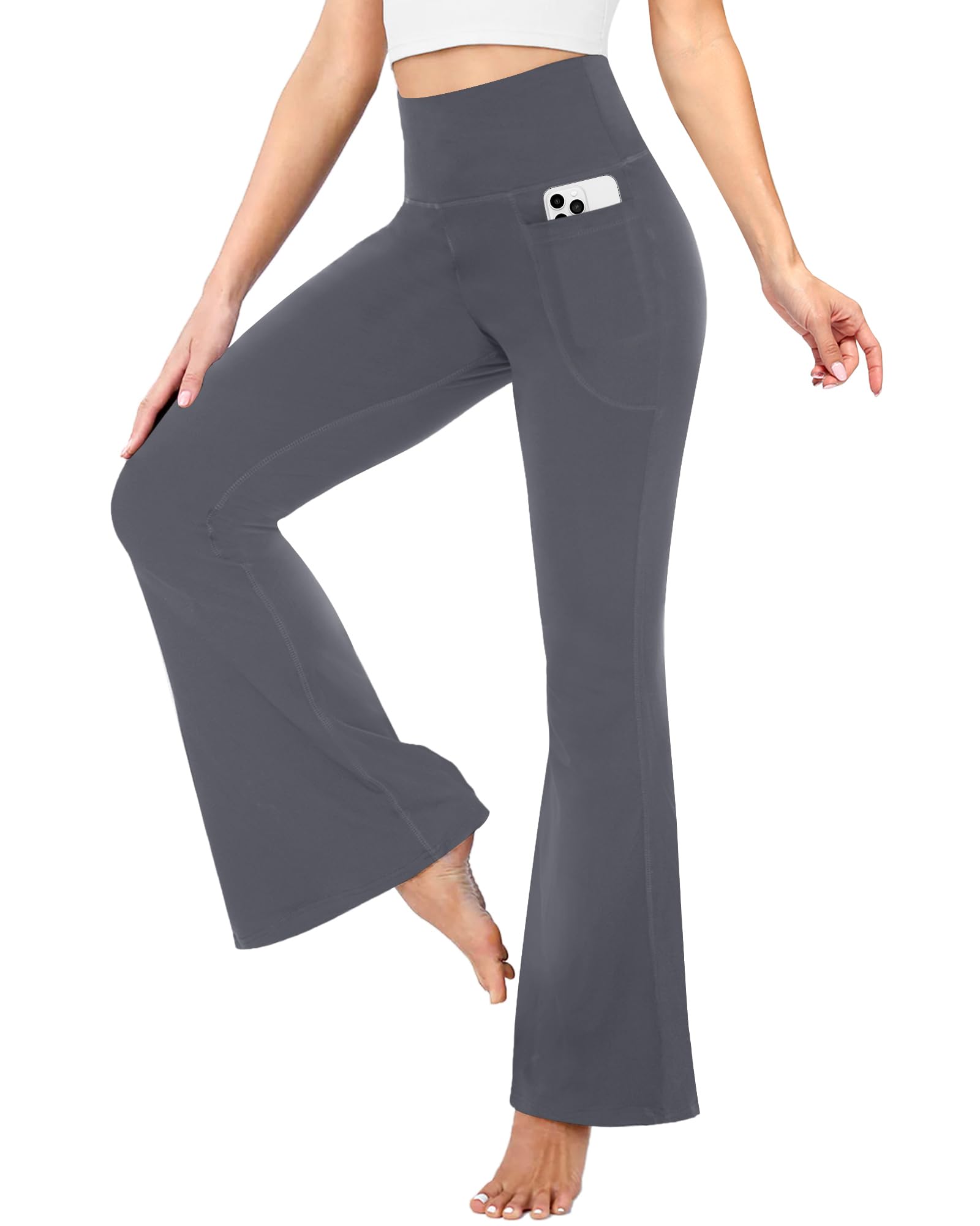 TNNZEET Yogahose Damen High Waist mit Taschen Schlaghose für Yoga | Blickdicht Flared Leggings Elastische Bootcut Sporthose Freizeit Jogginghose Weite Jazzpants für Alltag