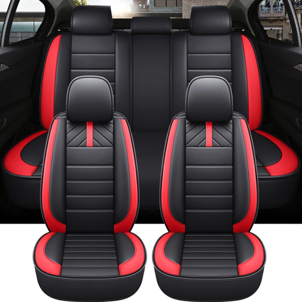 Car Seat Covers Set Fully Surrounded Special Full Set Seat Cushions Protectors Waterproof Custom Front Rear Seat Covers Styling Accessories for A-u-d-i RS e-tron GT, Leather,Red