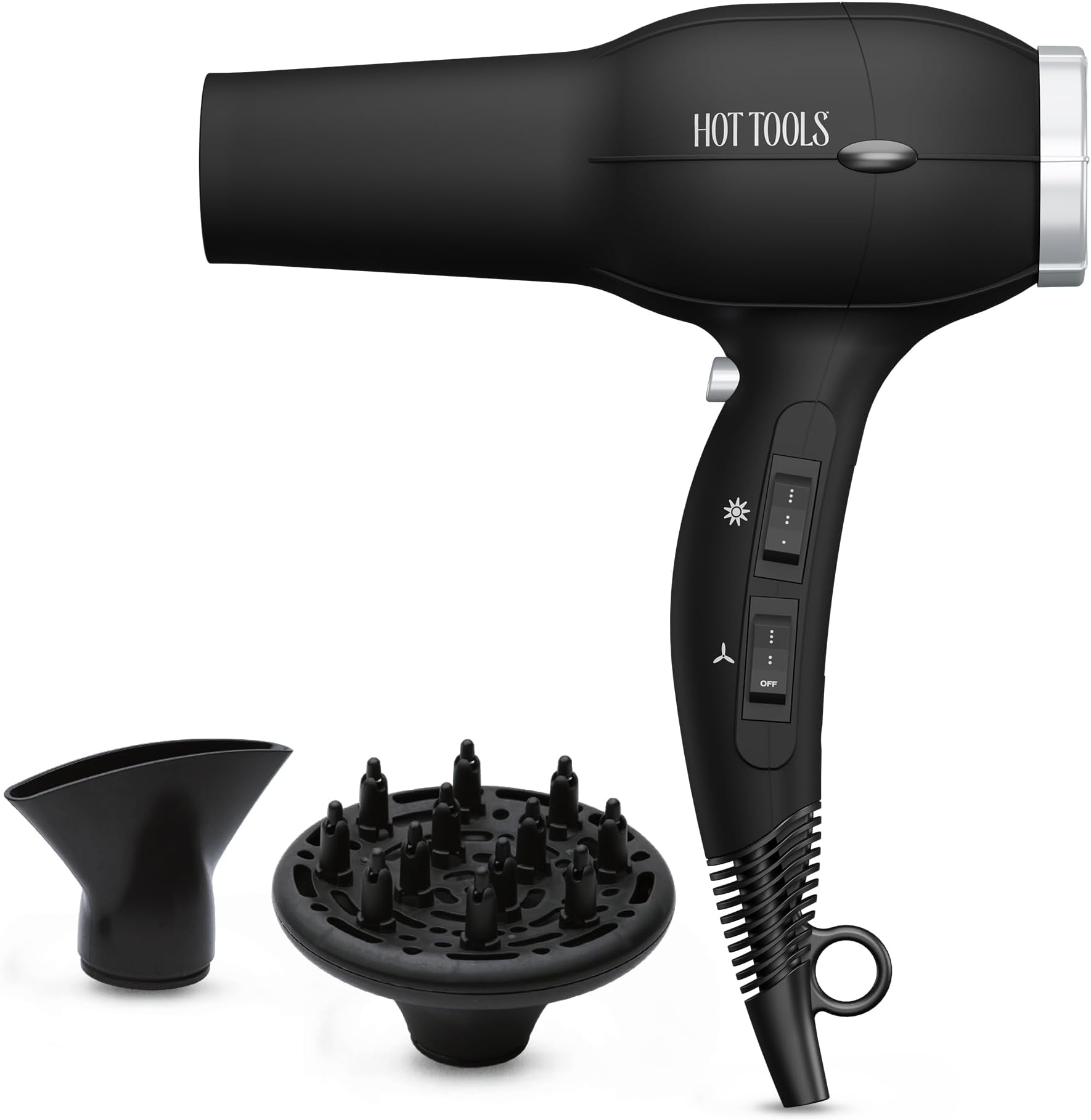 Hot Tools Pro Artist Turbo Ionic Hair Dryer, 1875W High Airflow for Fast Drying, Lightweight Design, Frizz Control, Diffuser and Concentrator, Multiple Heat Settings, Cool Shot, Black