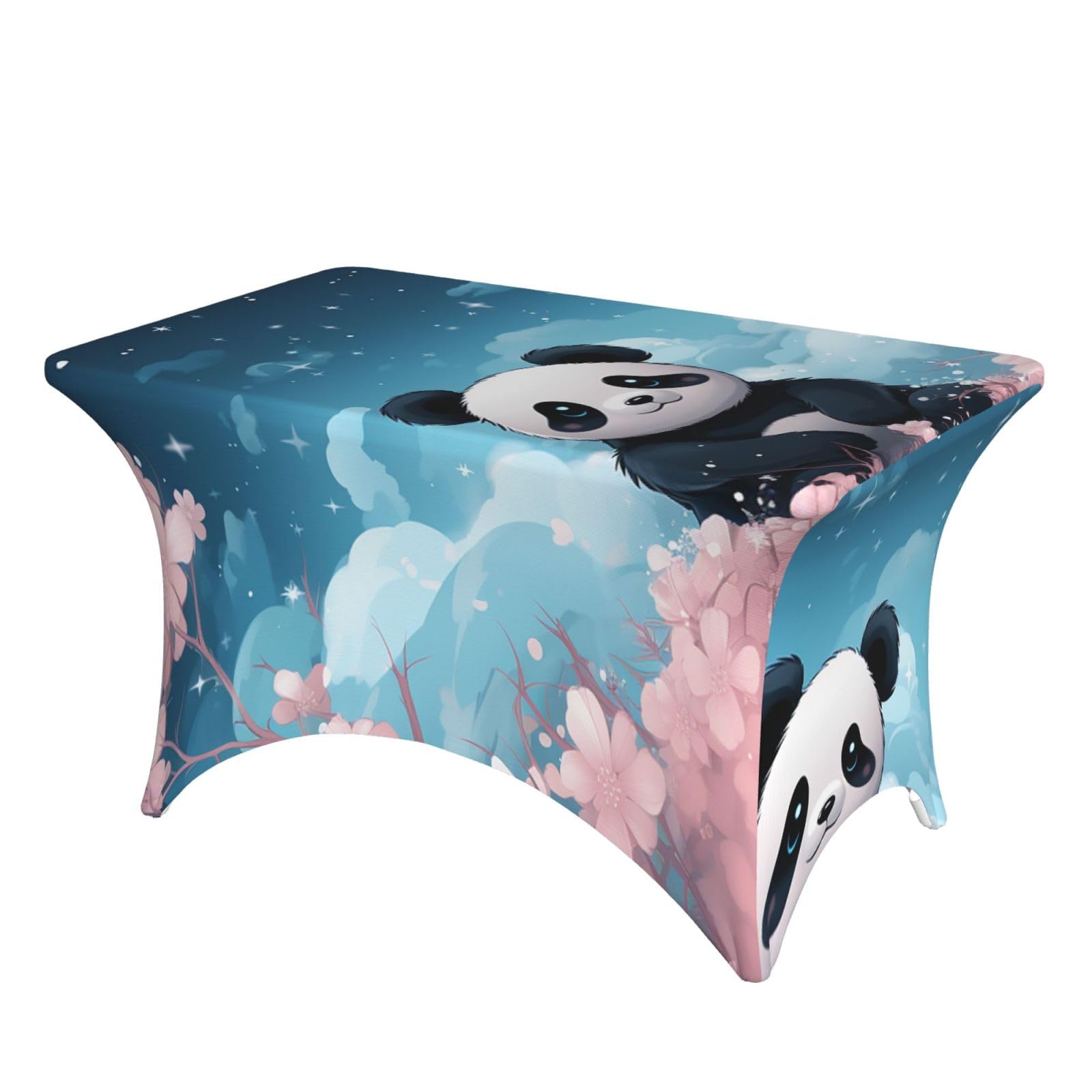 LKTPSKQRY 4ft Spandex Table Cloth For Rectangle Tables, Wrinkle Resistant Stretch Tablecloths Protector Panda Washable Patio Table Cover For Wedding, Party, Banquet, Picnic